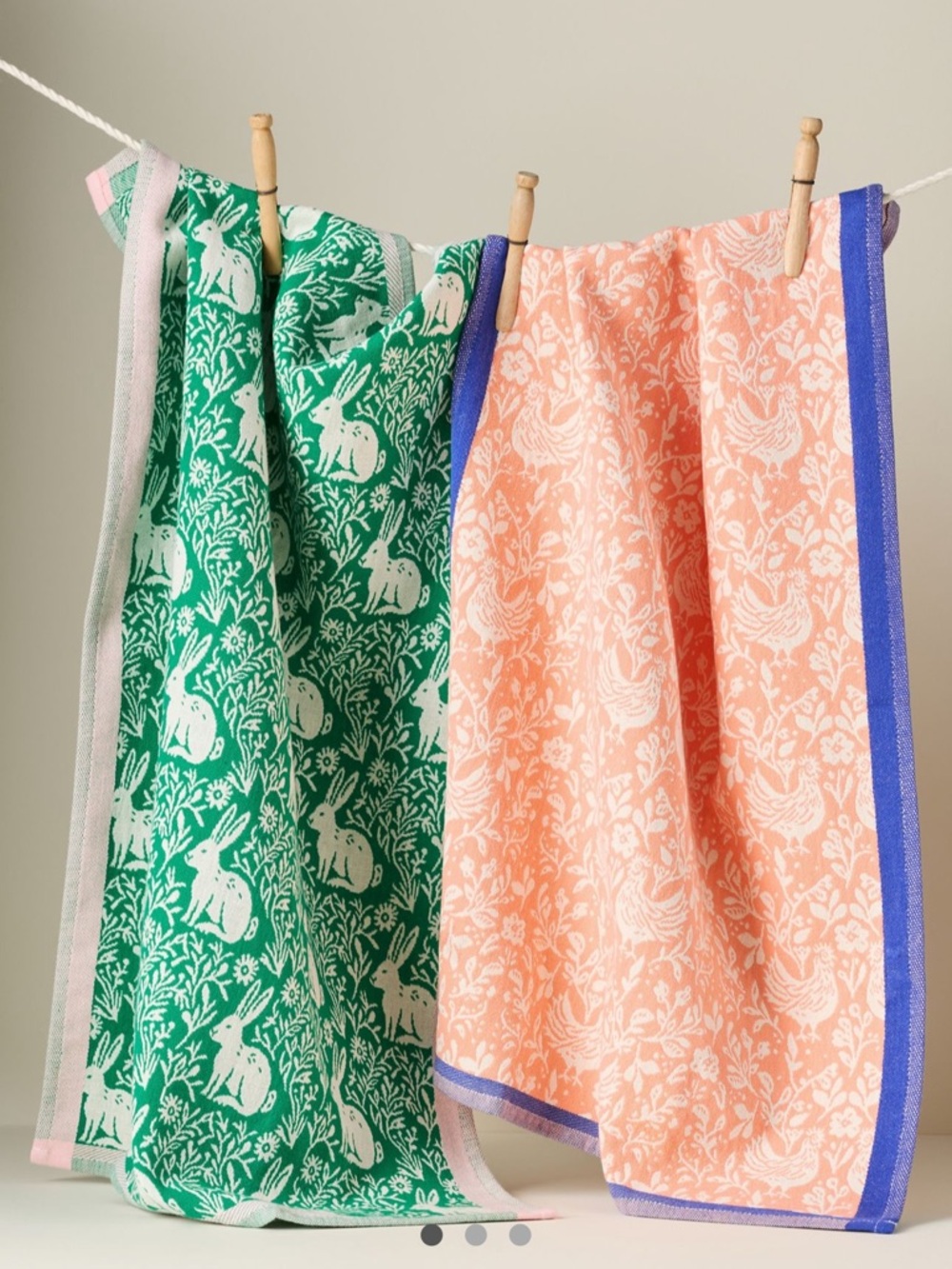 Anthropologie Chicken & Bunny Jacquard Dish Towel,
Set of 2